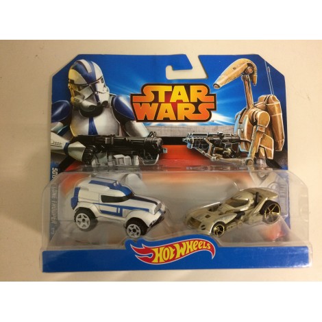 HOT WHEELS - STAR WARS  CHARACTER CARS  501st CLONE TROOPER - BATTLE DROID 2 vehicles set