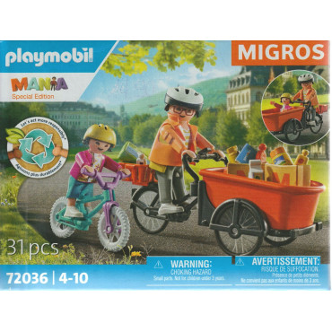 PLAYMOBIL MANIA MIGROS 72036 damaged box  CUSTOMERS ON BICYCLES SPECIAL EDITION COLLECTOR ITEM ISSUED FOR SWISS MARKET