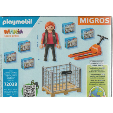 PLAYMOBIL MANIA MIGROS 72038 scatola danneggiata ADDETTO ALLA LOGISTICA SPECIAL EDITION COLLECTOR ITEM ISSUED FOR SWISS MARKET
