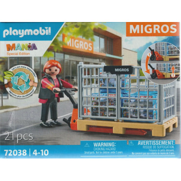 PLAYMOBIL MANIA MIGROS 72038 scatola danneggiata ADDETTO ALLA LOGISTICA SPECIAL EDITION COLLECTOR ITEM ISSUED FOR SWISS MARKET
