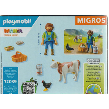 PLAYMOBIL MANIA MIGROS 72039 scatola danneggiata CONTADINO CON MUCCA SPECIAL EDITION COLLECTOR ITEM ISSUED FOR SWISS MARKET