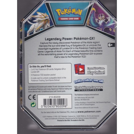 2017 Pokemon TCG Legends of Alola Tin Lunala GX - US