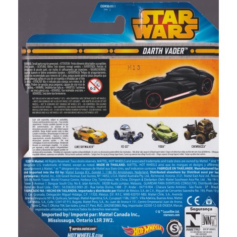 HOT WHEELS - STAR WARS  CHARACTER CAR DARTH VADER single vehicle package CGW36-0511