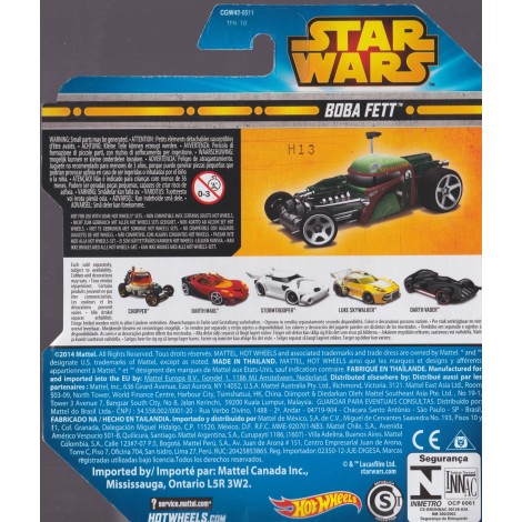 HOT WHEELS - STAR WARS  CHARACTER CAR BOBA FETT single vehicle package CGW42-0511