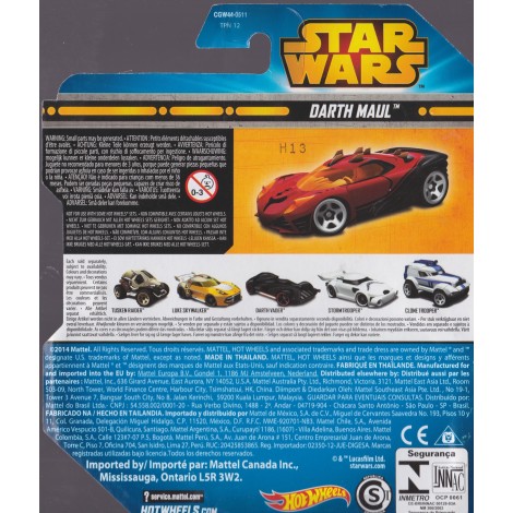 HOT WHEELS - STAR WARS  CHARACTER CAR DARTH MAUL single vehicle package CGW44-0511