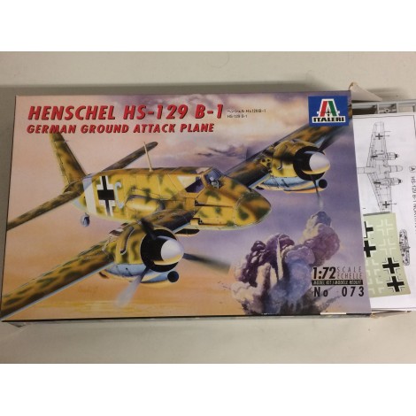 plastic model kit scale 1 : 72  ITALERI N°  N° 073 HENSCHEL HS 129 B-1 GERMAN GROUND ATTACK PLANE s new in open box