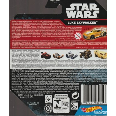 HOT WHEELS - STAR WARS  CHARACTER CAR LUKE SKYWALKER single vehicle package DXP41 - 0910