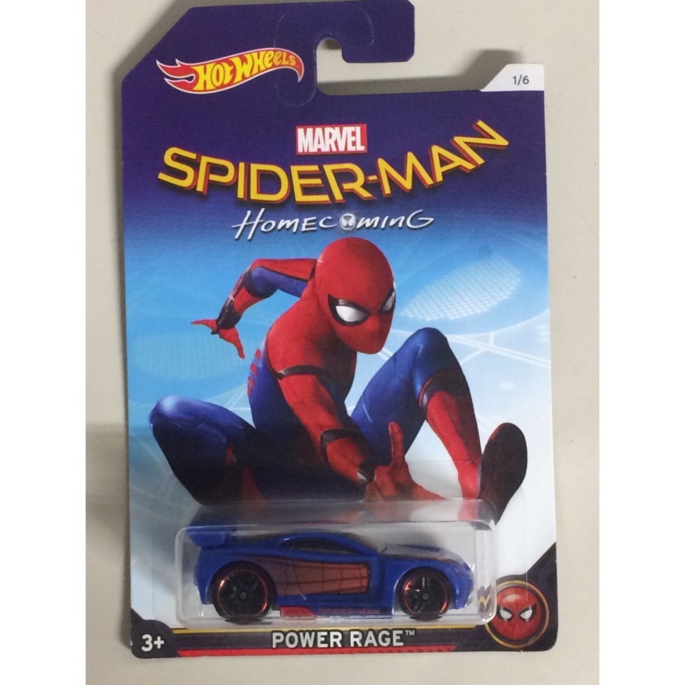 HOT WHEELS - MARVEL SUPERHERO CHARACTER CAR POWER RAGE spider man the homecoming single vehicle package  DWD17