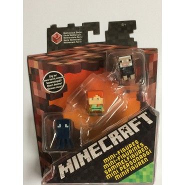 MINECRAFT 2,5 cm / 1"  ACTION FIGURES SQUID , ALEX , BLACK SHEEP NETHERRACK SERIES 3 MOJANG - MATTEL CKH40