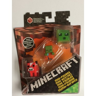 MINECRAFT 2,5 cm / 1"  ACTION FIGURES MOOSHROOM , ZOMBIE IN FLAME , SLIME CUBENETHERRACK SERIES 3 MOJANG - MATTEL CKH39