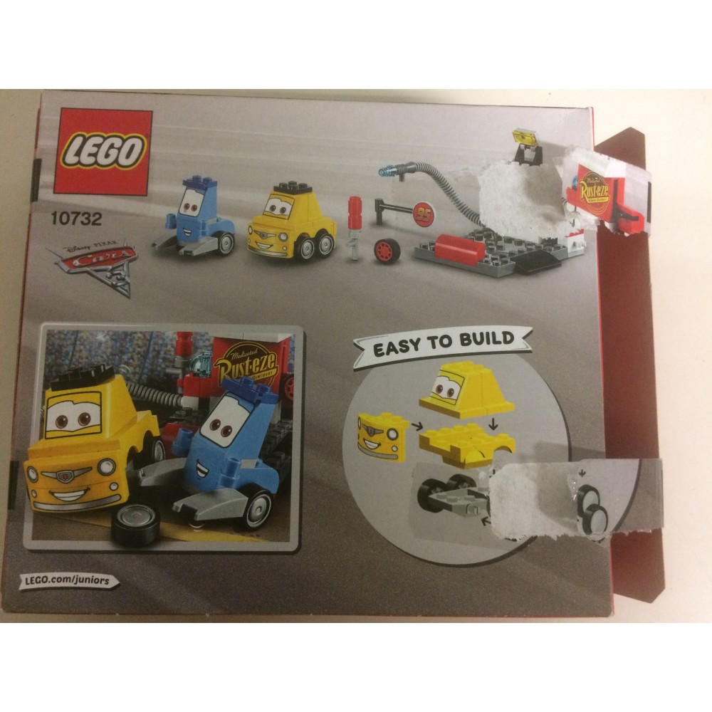 LEGO JUNIORS EASY TO BUILD CARS 3 10732 open box GUIDO E LUIGI PIT'S STOP