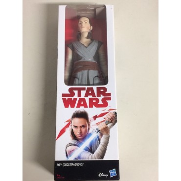 STAR WARS  damaged box ACTION FIGURE 12 " - 30 cm REY ( JEDI TRAINING ) WITH LIGHTSABER HASBRO C1430 / C1429