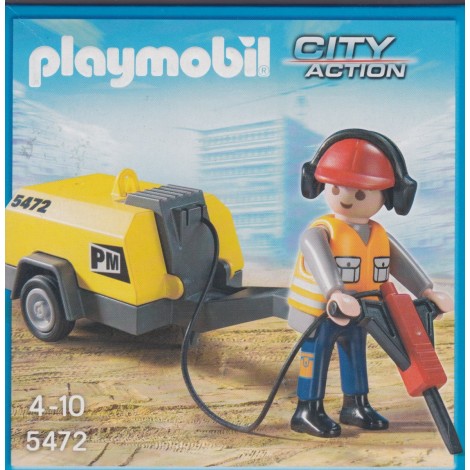 PLAYMOBIL CITY ACTION 5472 CONSTRUCTION WORKER WITH JACK HAMMER